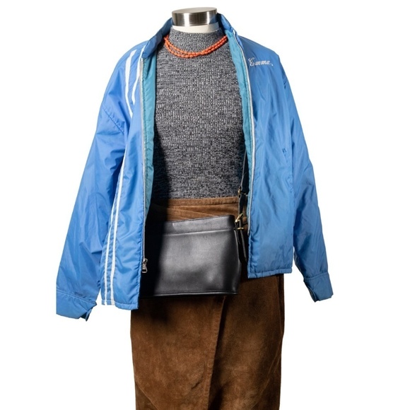 Vintage EMMA Toguchi Japan Puffer Jacket Size Medium Stripes Monogram Sky Blue - Picture 3 of 6